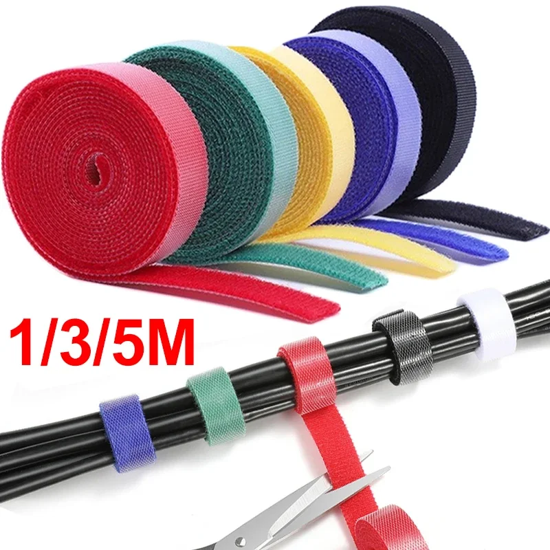 1/3/5M Reusable Fastening Tape Nylon Cable Ties Double Side Hook Roll Hook and Loop Straps Wires Cords Organizer Cords Manage