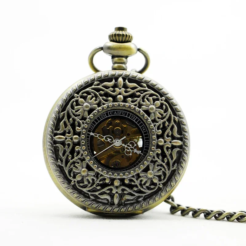 Brand New Fashion Retro Hollow Carved Design Pocket Watch Mechanical Manual Winding Steampunk Sweater Chain Pendant Gift