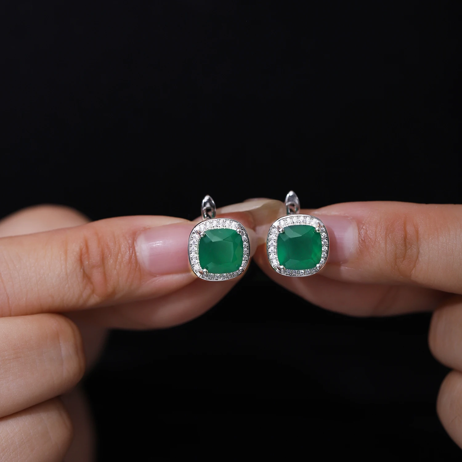 Gem\'s Ballet 2.2ct Green Agate Clip Earrings 925 sterling silver Vintage For Women Fine Jewelry Accessories Wedding Engagement