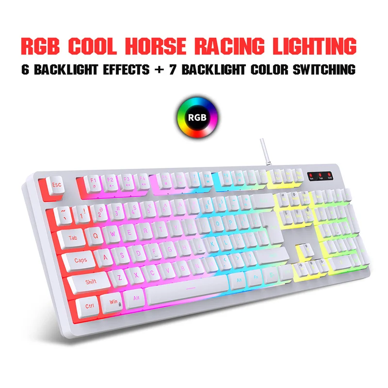 

Full Size RGB Office Gaming Keyboard and Mouse 104 Key For Computer PC Laptop Black White High Quality New