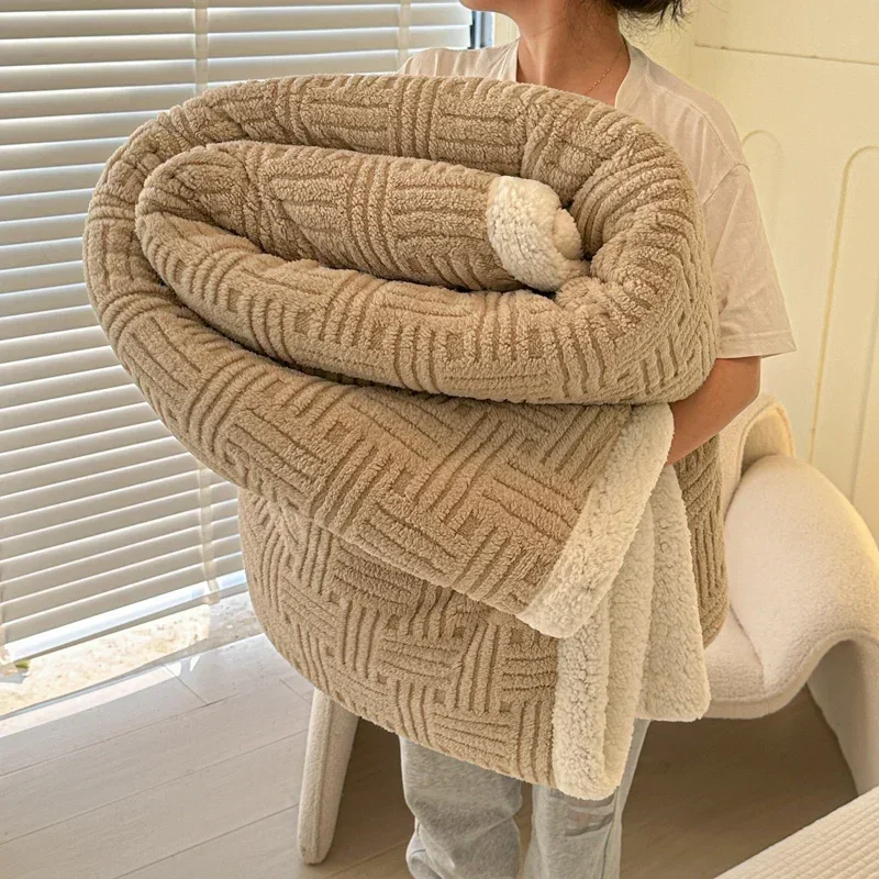 Taft Lamb Fleece Blanket Double Layer Thickened Jacquard Blanket Multifunctional Casual Nap Blanket