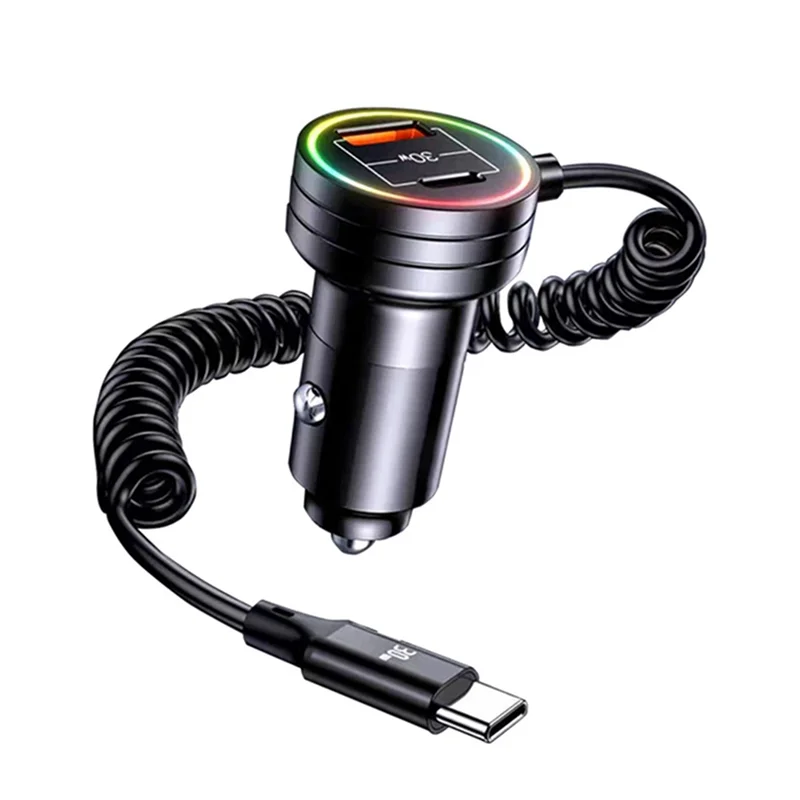 30W Car Charger Mini USB with 1.2M Quick Type C Cable, 3 Ports Car Charger with 30W PD3.0 QC 3.0