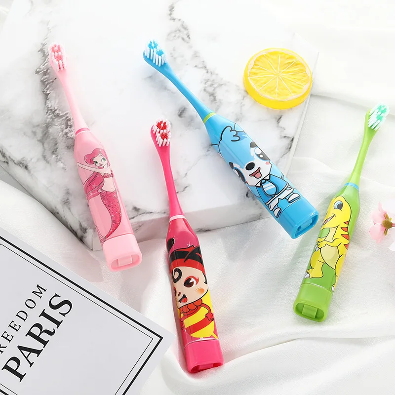 Ultrasonic Acoustic Wave Electric Toothbrush Cartoon Mermaid Electric Toothbrush for Children Kids with Replace Toothbrush Heads