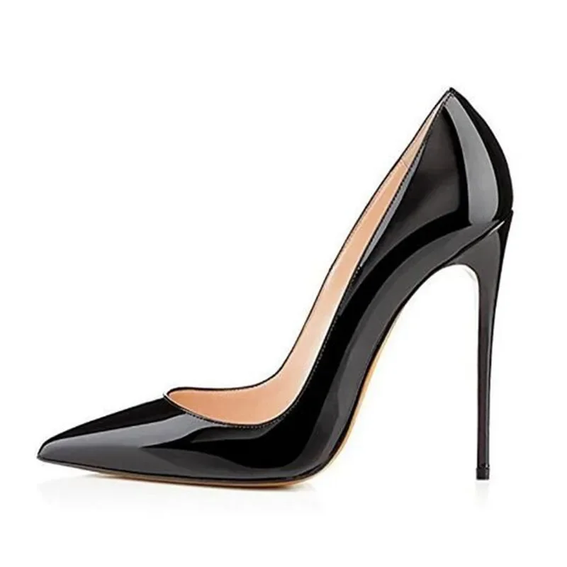 Women Pumps Brand High Heels Black Patent Leather Pointed Toe Sexy Stiletto Shoes Woman Ladies Plus Big Size 11 12