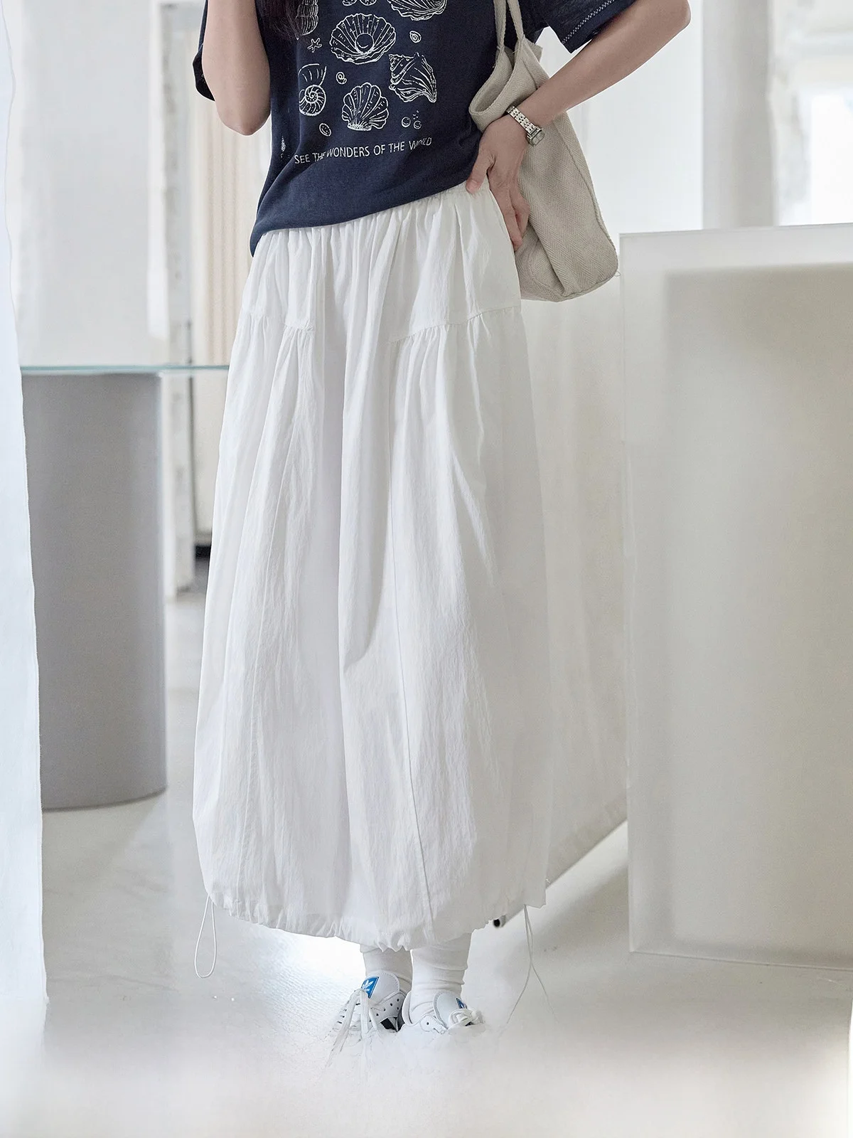 

High Waist White Half Skirt Women's Spring Summer New Splice Design Commute Korean Style A-Line Skirt Ladies Daily Wear