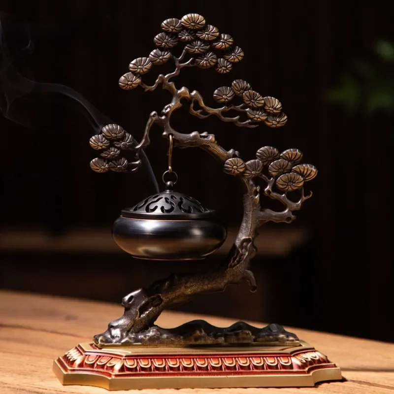 New Chinese Welcome Pine Copper Hanging Furnace Pine Crane Yancheng Eternal Pine Incense Burner Antique Household Copper