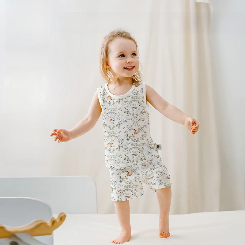 

Детский хлопковый комплект OUYUN из 2 предметов: майка без рукавов и шорты, летняя дышащая домашняя одежда