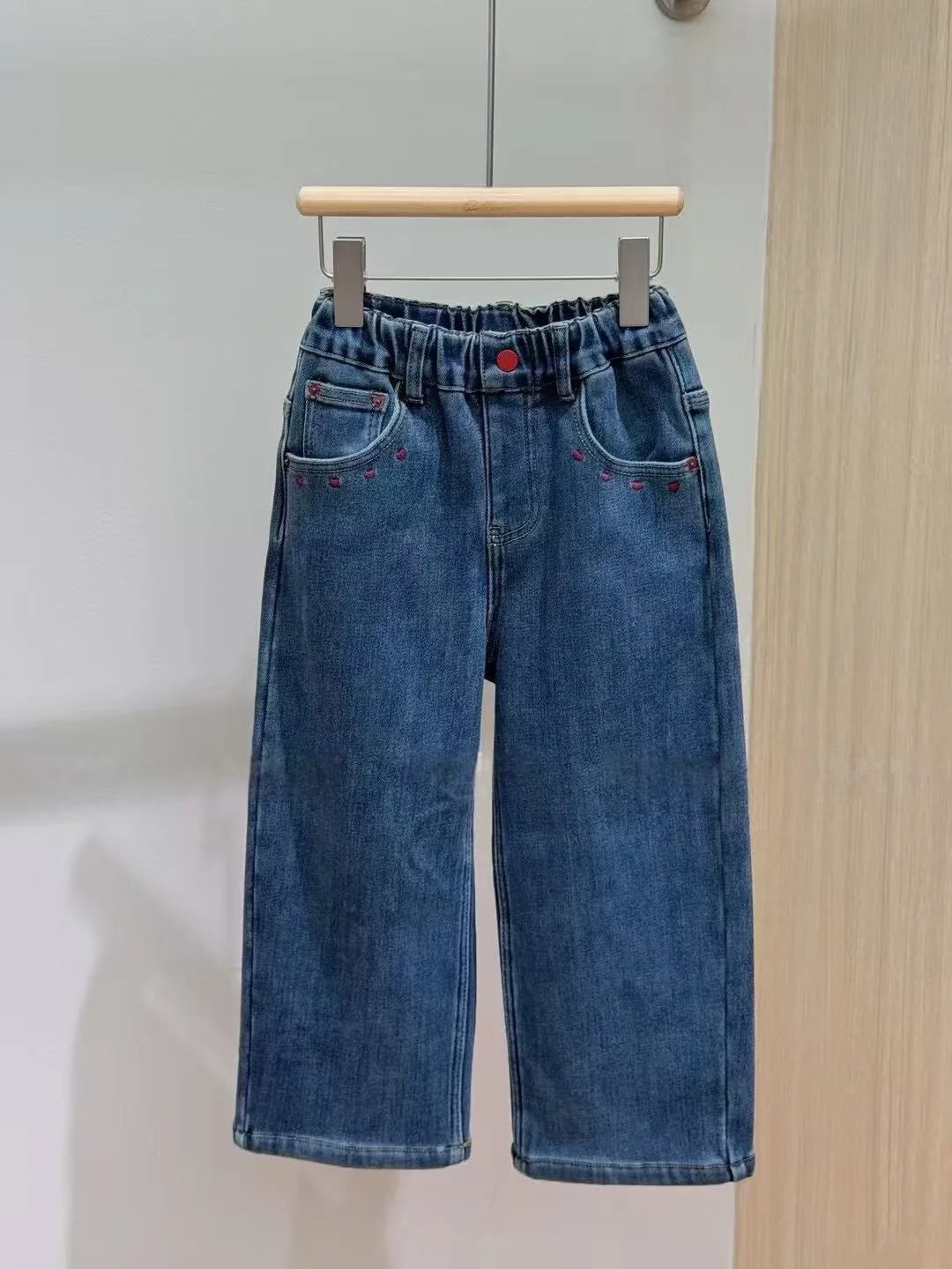brand-girls-fce-lined-straight-leg-jeans-children's-clothing-winter-collection-mid-to-large-kids-size-casual-pants