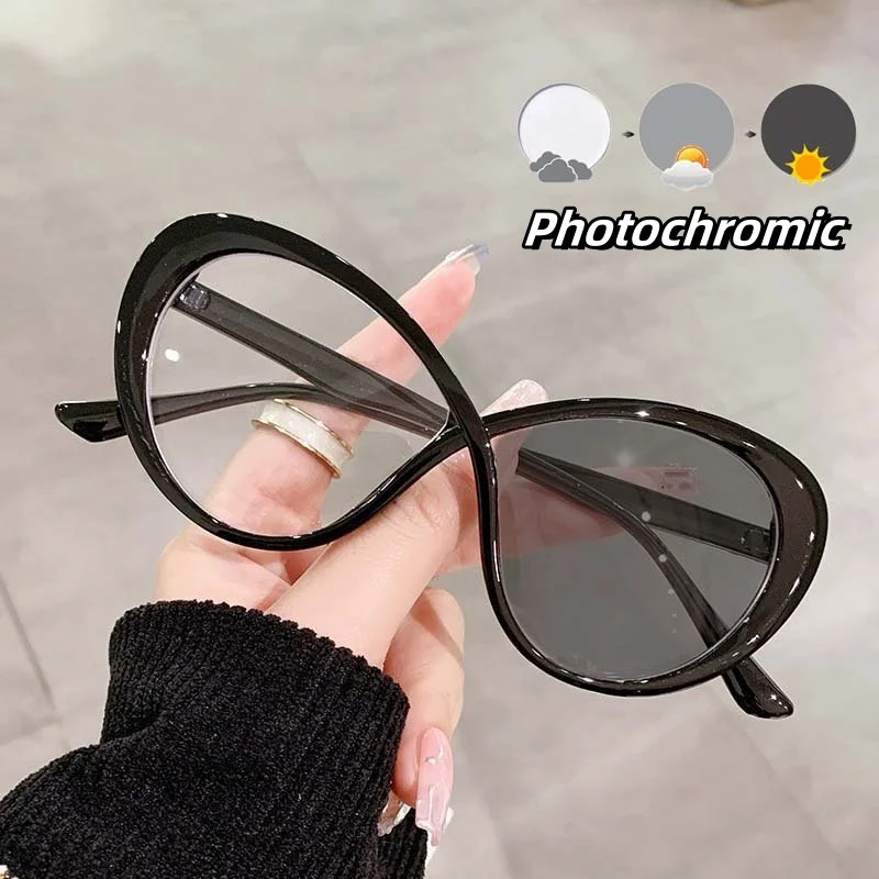 

Men Women Round Photochromic Optical Spectacle Eyeglasses Female Outdoor Vintage Sun Glasses Luxury Color Changing Plain Eyewear