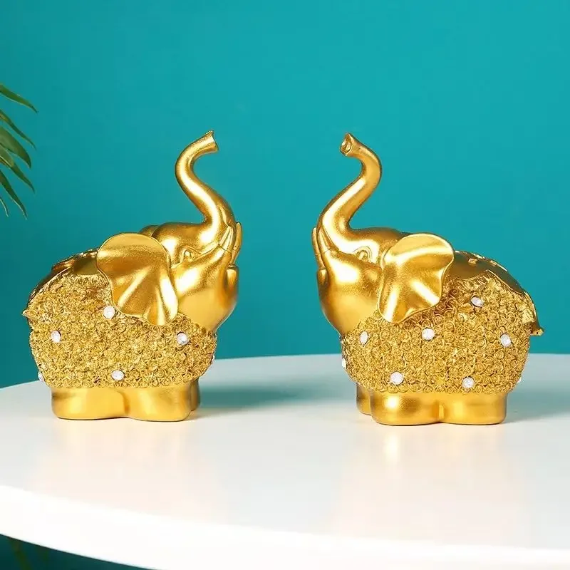 Lucky Golden Elephant Living Room Decorations TV Cabinet Home Decoration Luxury Home Decor Gifts Aesthetic Room Decor Christmas