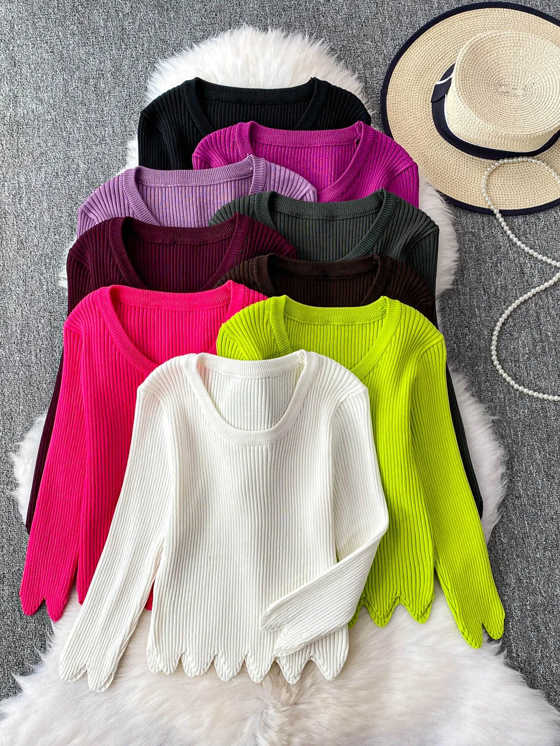 Suéter de Punto de Color Puro Nuevo 2025, Diseño E para Mujer, Manga Corta, Cuello Redondo Largo, Cseta Básica, Est...