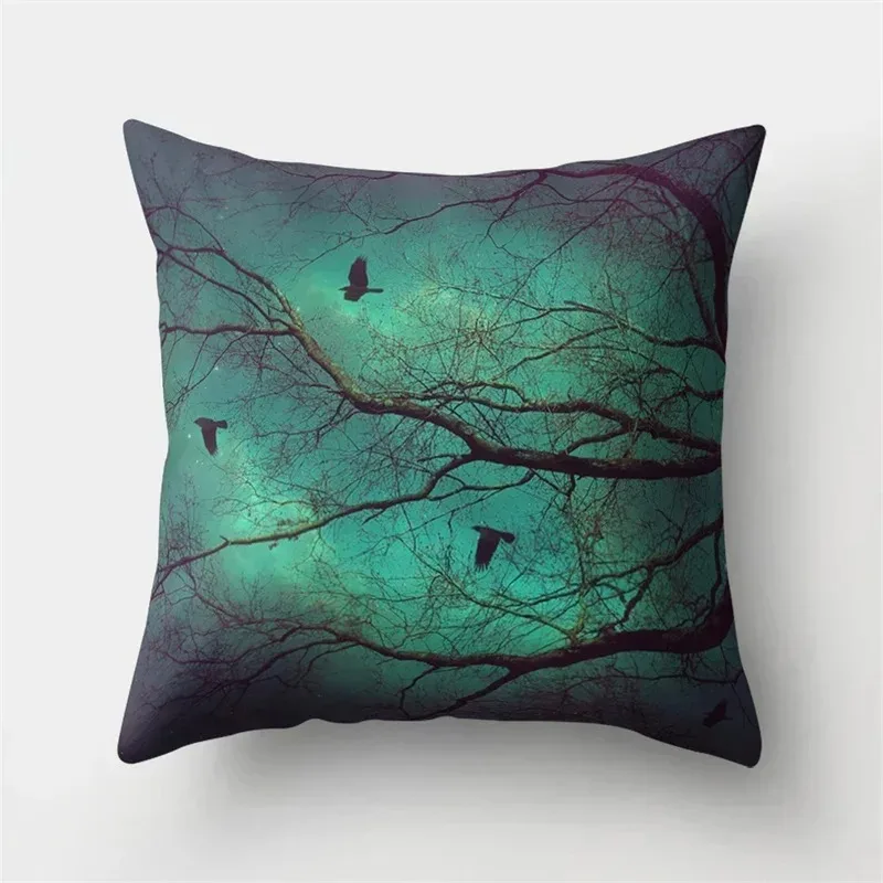 Branches With Birds & Lightning Decorative Pillow Pattern Cushion Cover Suitable For Sofa Bedroom Car Pillow Cover