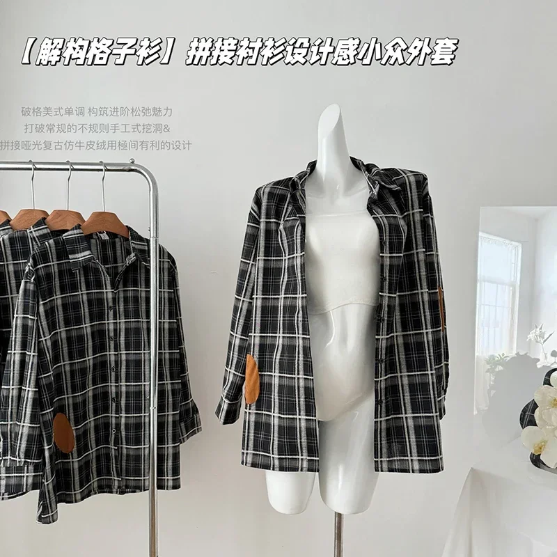 

Y2K 90s Girl Plaid Shirt Long Sleeved 2024 Autumn Korea Black Fashion Streetwear Loose Casual Shirt Girl Clothing