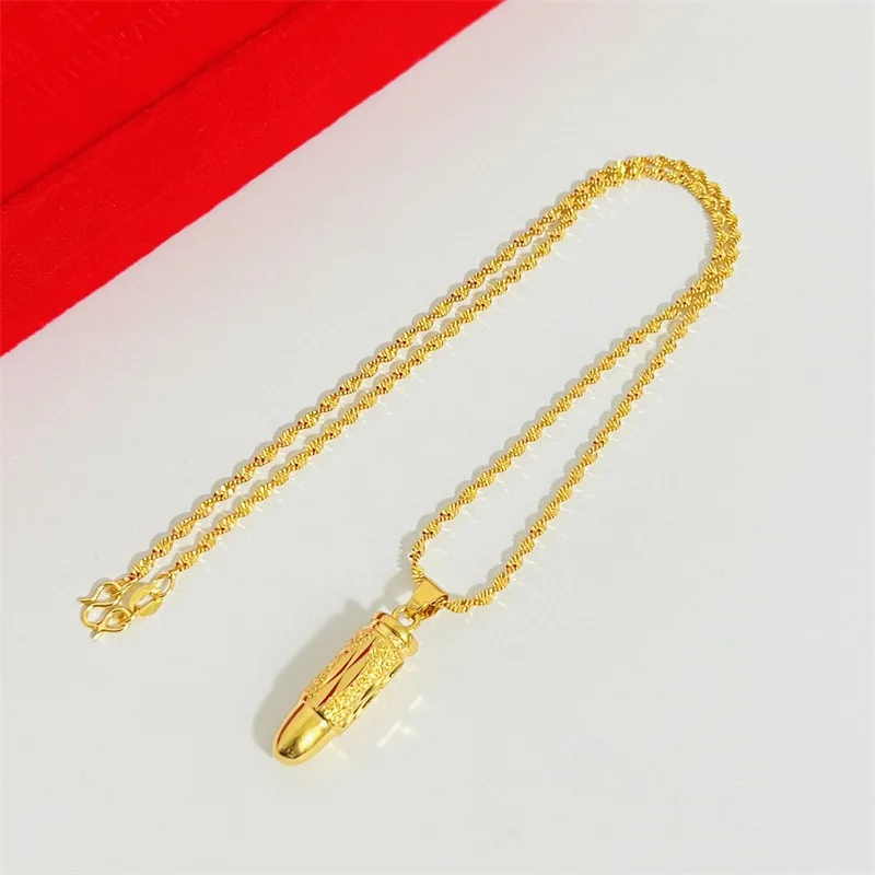 

Luxury 24K 9999 Pure Gold real gold Ladies Cylinder Pendant Necklace Fashion Water Wave Necklace