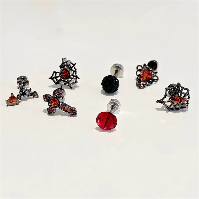 1 قطعة موضة جديدة القوطية نمط الزركون كريستال الأذن العظام مسمار 316L الطبية الأسود التيتانيوم الصلب أقراط للنساء Y2K مجوهرات بسيطة