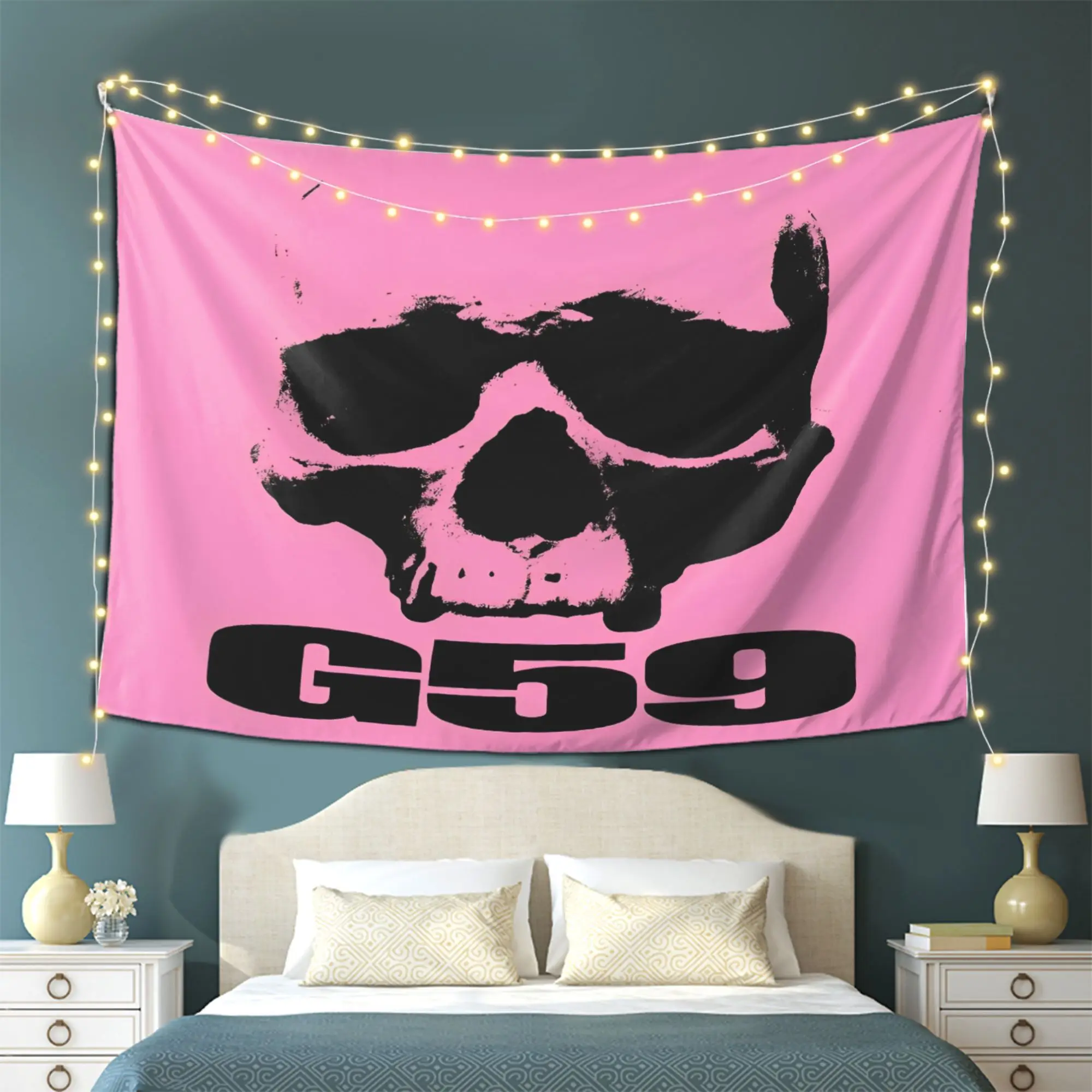 VIKAMA G59 Pink Black Skull Tapestry, Dark Hip Hop Trendy Wall Art for Cool Bedroom Living Room Decor