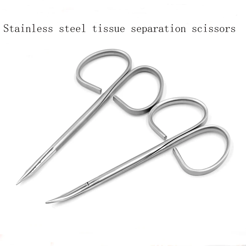 Aço inoxidável Handle Tissue Separation Scissors, Eye Stripping, em linha reta, curvo, Blunt, Sharp, 10cm