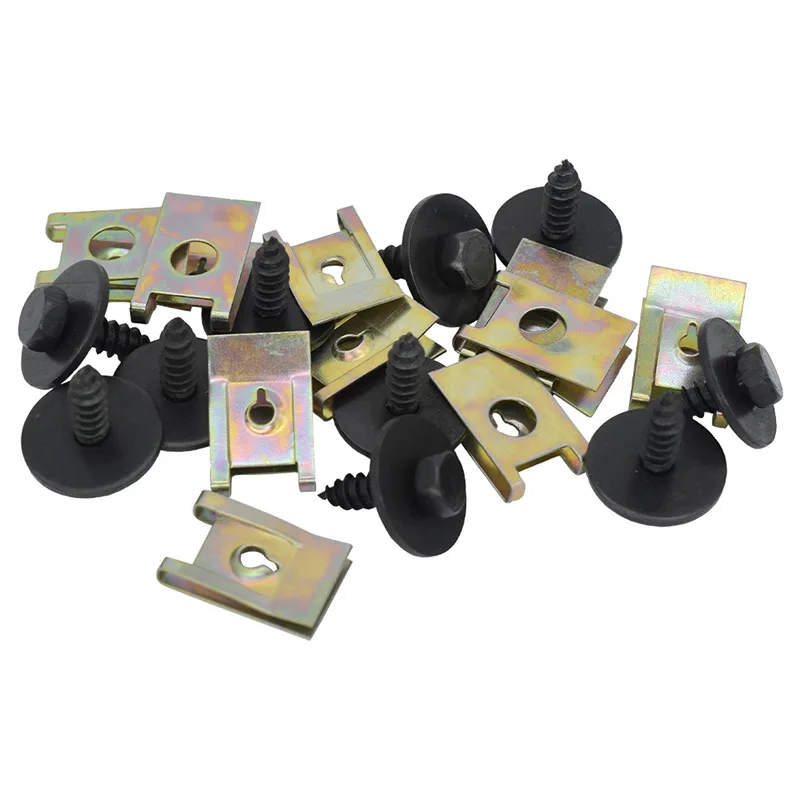 40/62pcs Car Fastening Clips U Nut Metal Screw Clip Tools for Motorcycle Engine Undertray Splash Shield Guard Bumper Screw