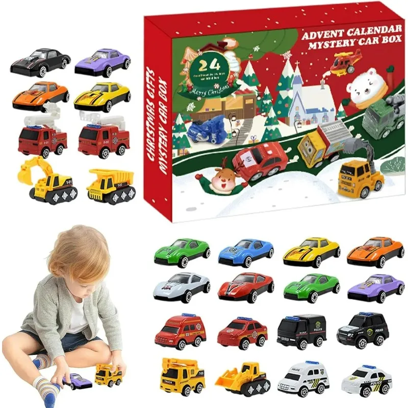 24 Stuks Pull Back Auto Speelgoed Set Kerst Countdown Adventskalender Kids Grote Collectie Set Christmas Party Favor 2023