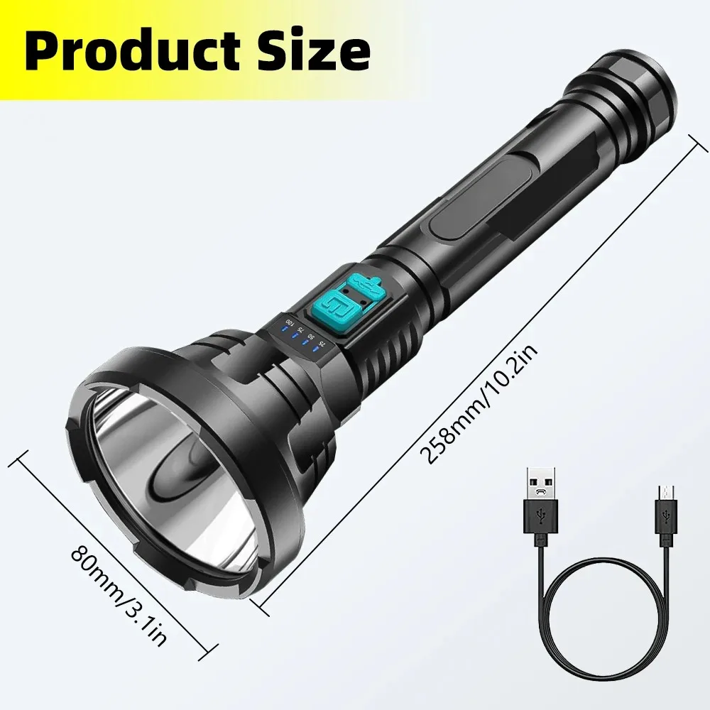 High Strong Led Flashlights USB Rechargeable 10000ml Tactical Light Emergency 18650 Built-in Battery Camping Torch FLSTAR FIRE