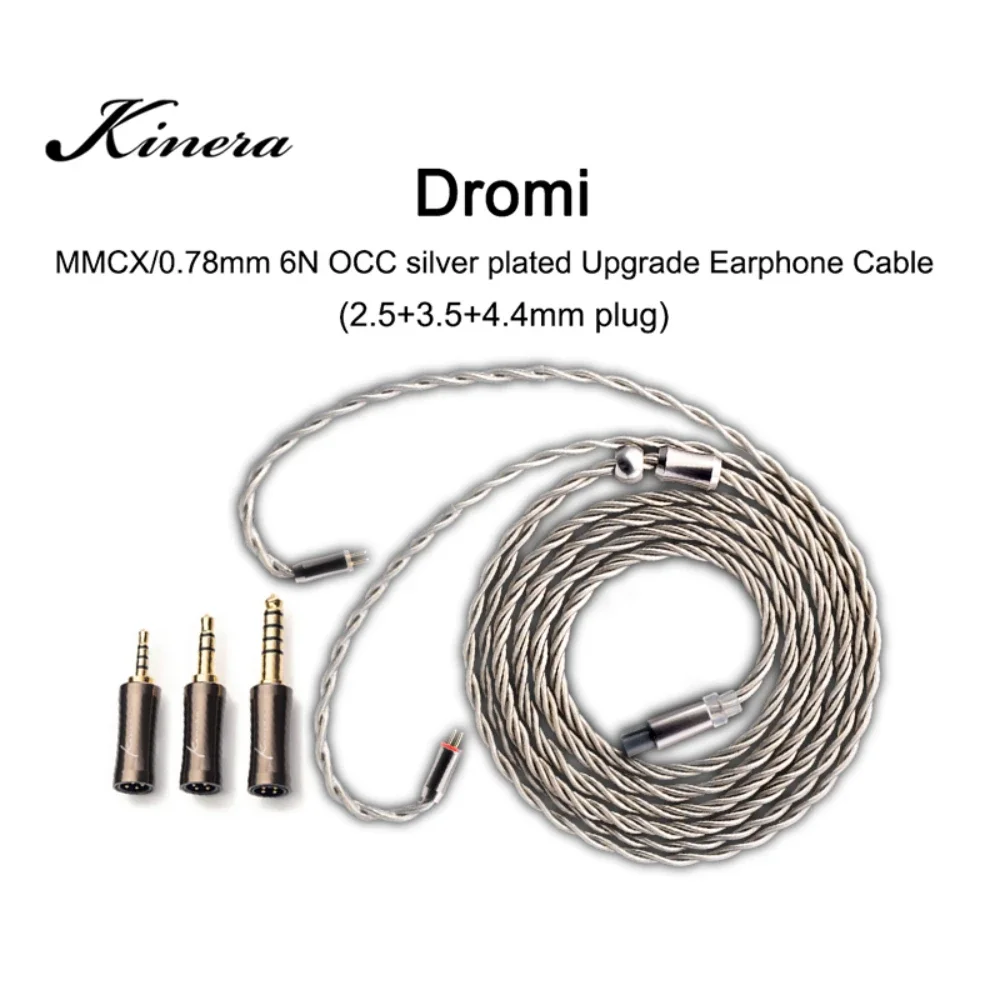 Kinera Dromi earphone modular upgrade cable HIFI 6N OCC cable with silver plated 0.78mm MMCX connector 2.5+3.5+4.4mm 3 plug