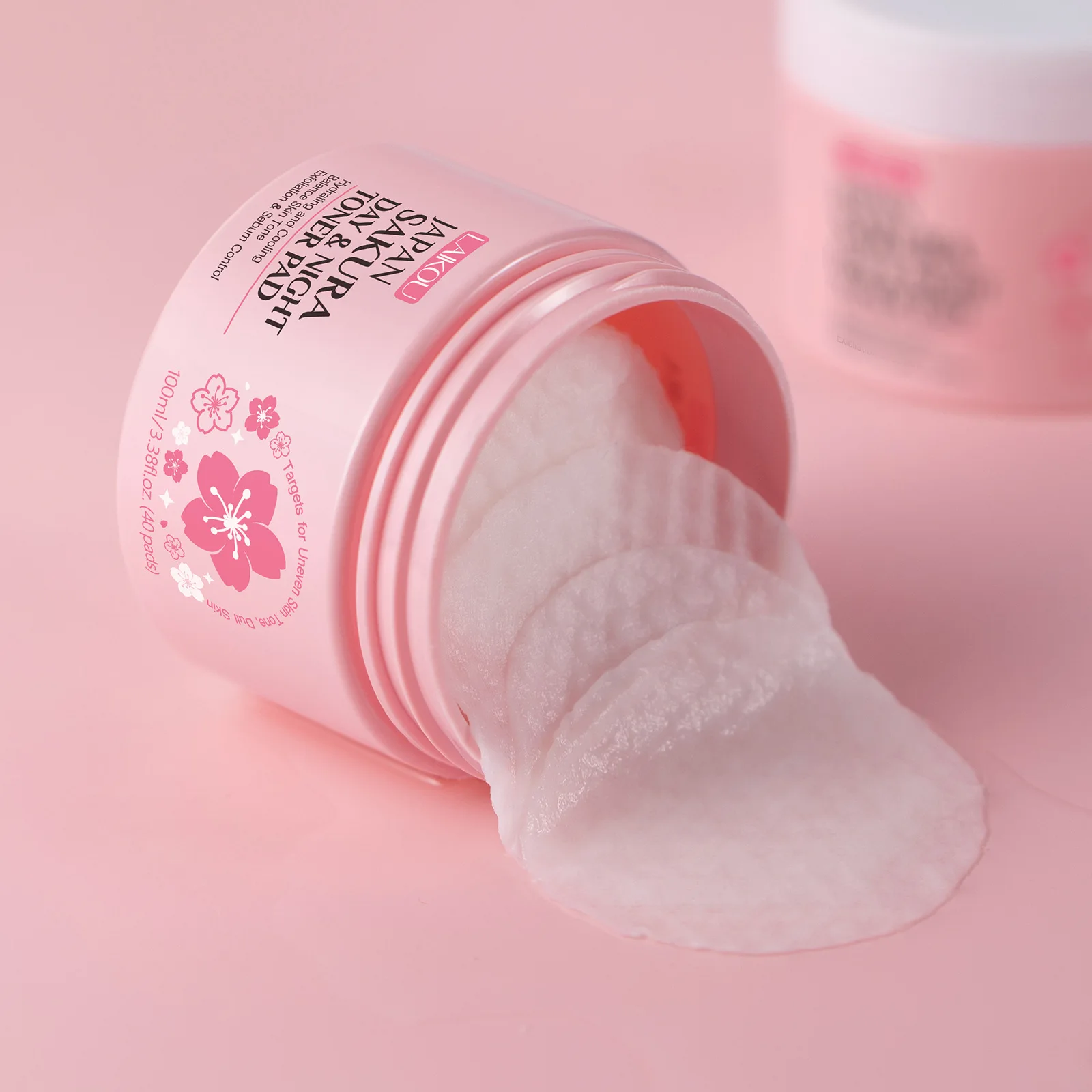 LAIKOU cherry blossom day and night toning pads 100ml/40 pads cleansing makeup removing moisturizing cleansing pads