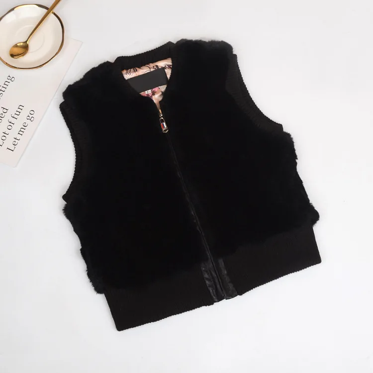 Chaleco de piel de conejo auténtica Natural cálido para otoño e invierno, abrigo corto, ropa para niños y niñas, Tops Kawaii de piel para mujeres