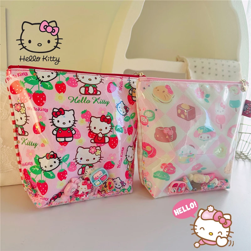 

Косметичка Hello Kitty Kawaii Sanrio с принтом из мультфильмов, милая портативная вместительная сумка для хранения косметики, игрушки, подарки для девочек