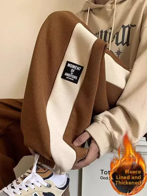 

Мужские спортивные брюки большого размера 300 Pou на весну-осень, повседневные, на флисовой подкладке, с манжетами, свободного кроя, удобные, в уличном стиле