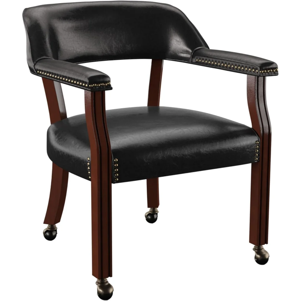 Kursi Makan Lengan Turnamen Furnitur dengan Kastor, Berlapis dengan Trim Nailhead, untuk Ruang Tamu, Ruang Makan