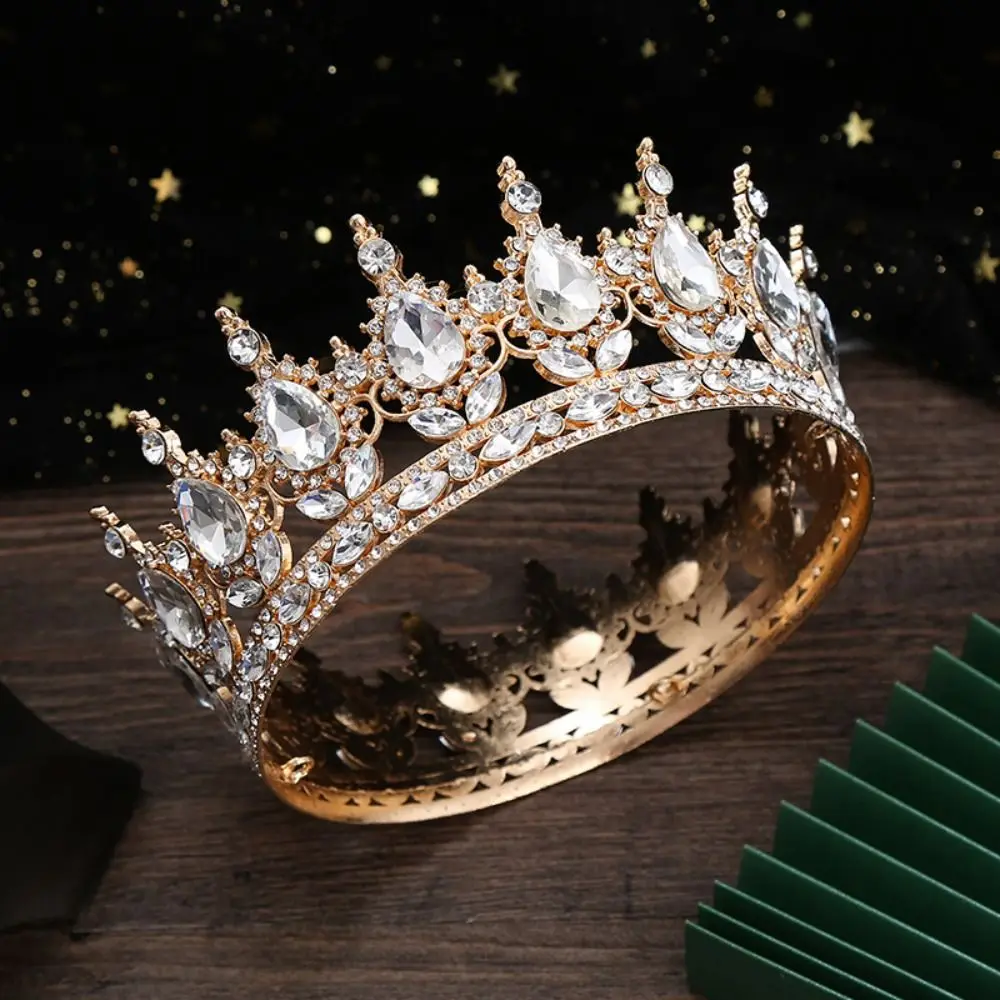 Rhinestone Baroque ประกวดมงกุฎคริสตัลรอบมงกุฎเจ้าสาว Headpieces เครื่องประดับผม Queen Princess Tiara วันเกิด Party