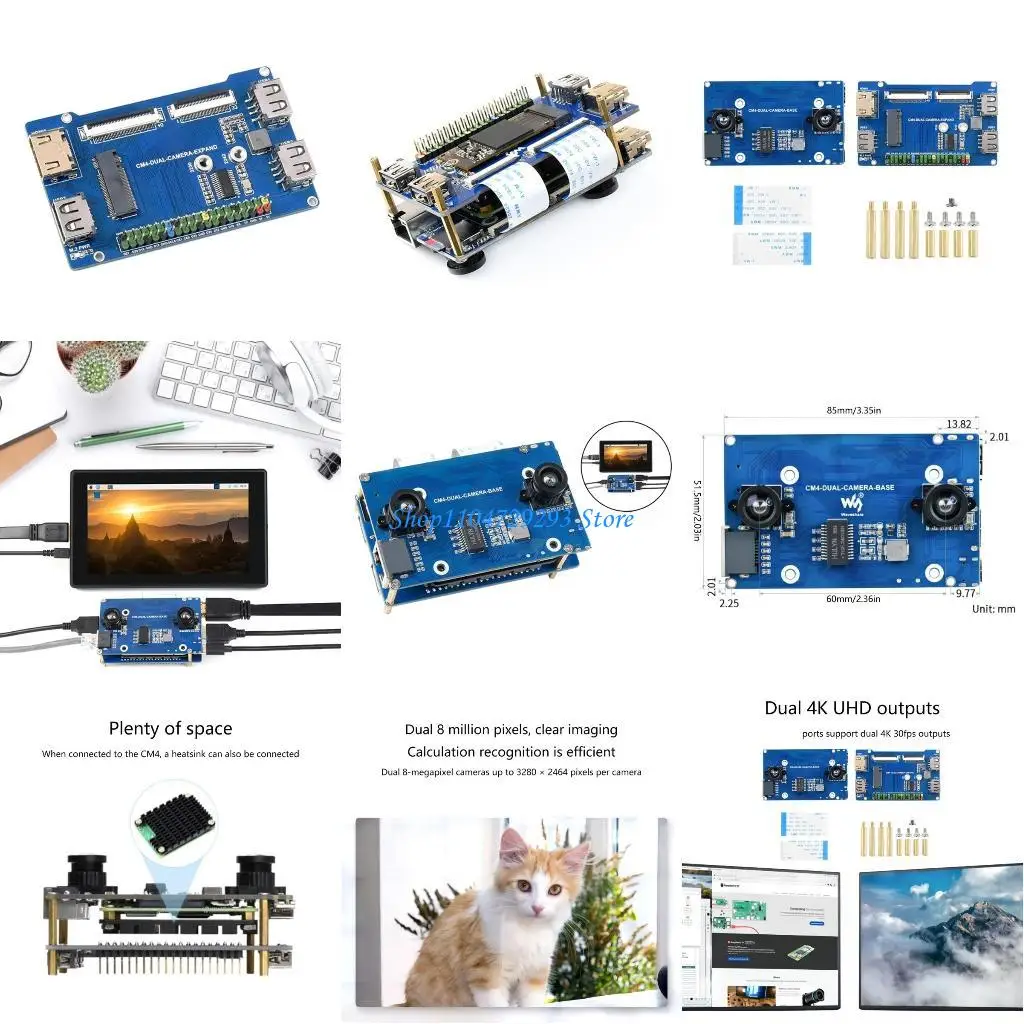 

Y2GD Binocular Camera Base Board Expander Design for RPi Compute Module 4 Double 8MP Camera 4K Gigabits GPIO