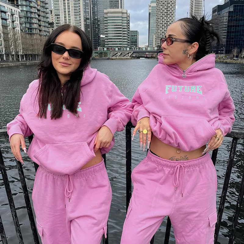 Women Fleece Hoodie Y2K Streetswear Top Pink TShirt 2022 Winter Fall Clothes Sweatshirt Hoodies Long Sleeve Tops Pullover