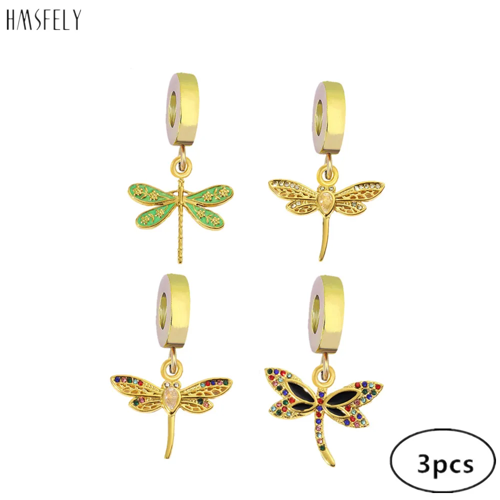 

HMSFELY Stainless Steel Dragonfly Charm Pendant For DIY Bracelets Necklace Jewelry Making Accessories 3pcs