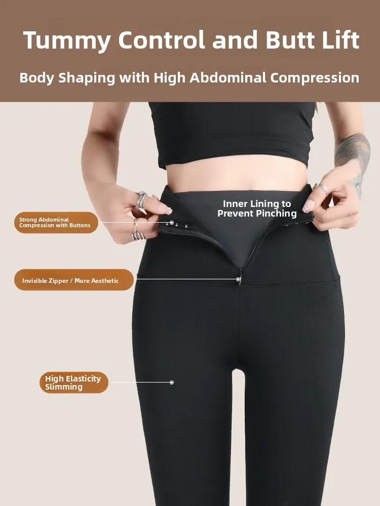 Damskie spodnie z zamkiem błyskawicznym, ze skóry jelenia, spodnie do jogi, jesienno-wiosenne, ocieplane polarem, ciepłe, z wysokim stanem, długie spodnie plus size.