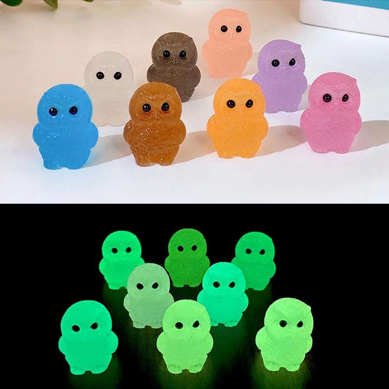 2Pcs Cute Cartoon Luminous Owl Ornament Glow Animal Ornaments Micro Garden Landscape DIY Decorations Toys