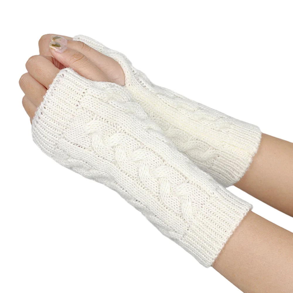 Mode Stricken Halbe Finger Handschuhe Handschuhe Motorrad Auto Fahren Herbst Winter Einfarbig Paar Handschuhe Mädchen Gestrickte Handschuhe – Detail 5