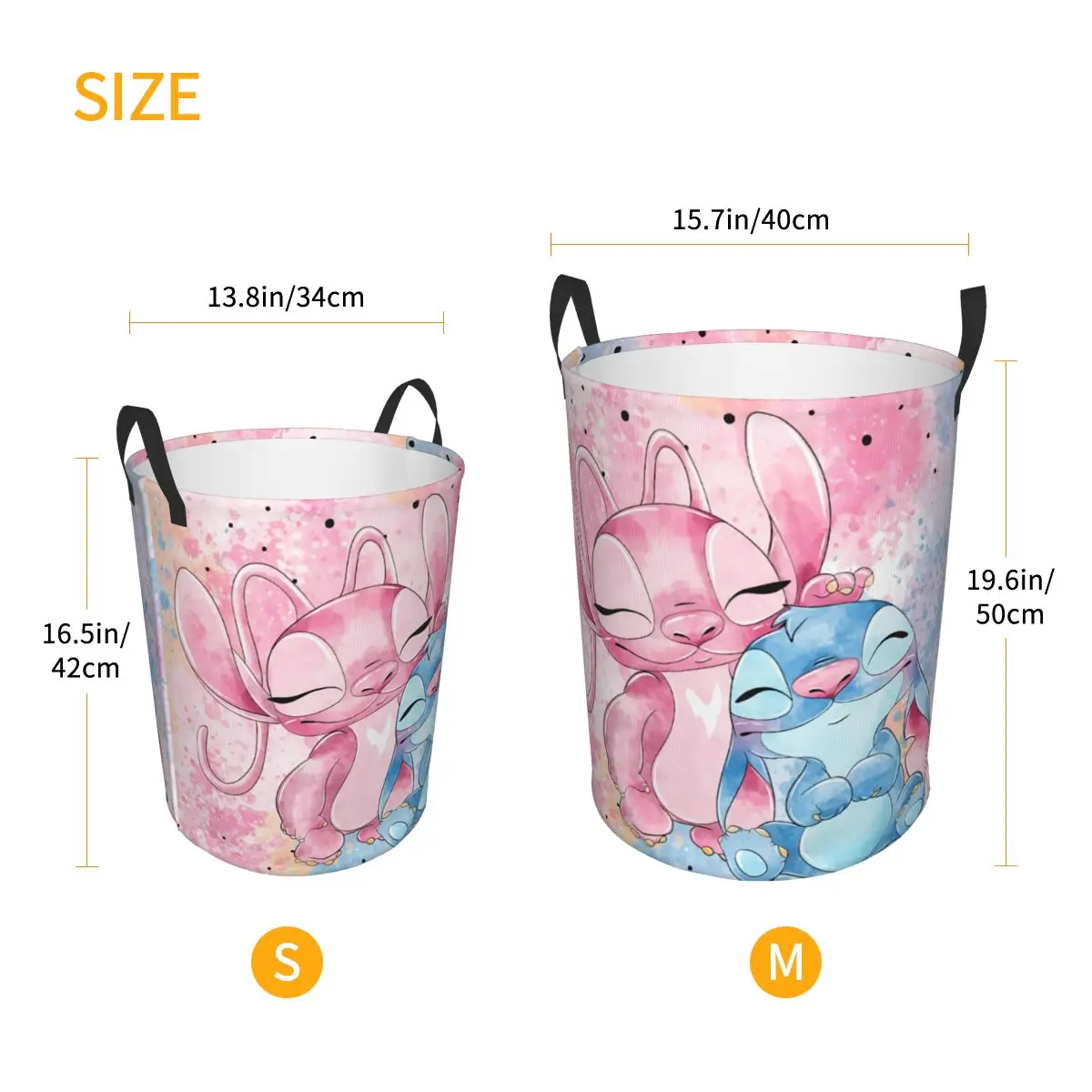 Custom Stitch And Angel In Love Anime Laundry Basket Collapsible Large Capacity Clothes Storage Bin Adventure Film Baby Hamper