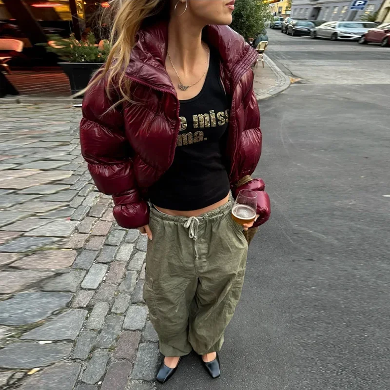 Cotton-Padded Thicken Women Jacket Solid Full Sleeve Jacket Street Women's Puffy Quilted Coat Zipper Long Sleeve Warm Jacket