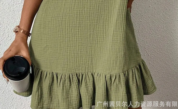 Women Round Neck Sleeveless Ruffles Hem Dress Casual Loose Fit Mini Dress