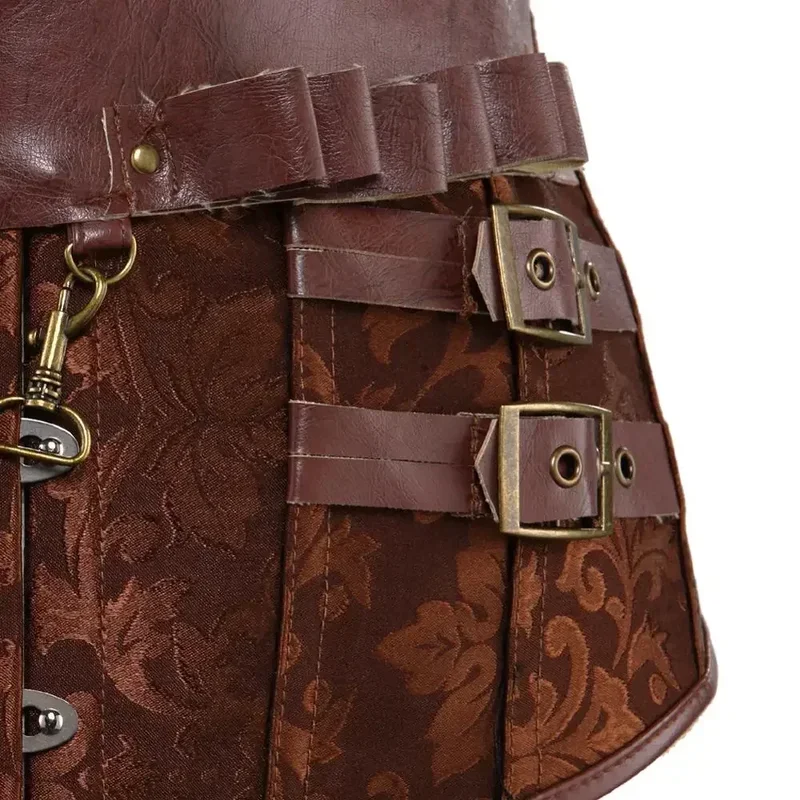 مشد القراصنة للنساء الجلود بوستير Steampunk مشد مشبك Korsett كرنفال حفلة كلوبوير أزياء الهالوين حجم كبير MN3