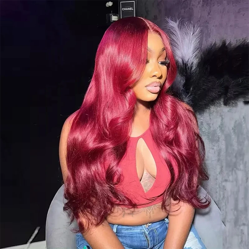 

Burgundy 99J Body Wave 13x4 lace front human hair wig 30 32 Inch Brazilian Pre Plucked Water Wave Colored For Women hd lace wigs