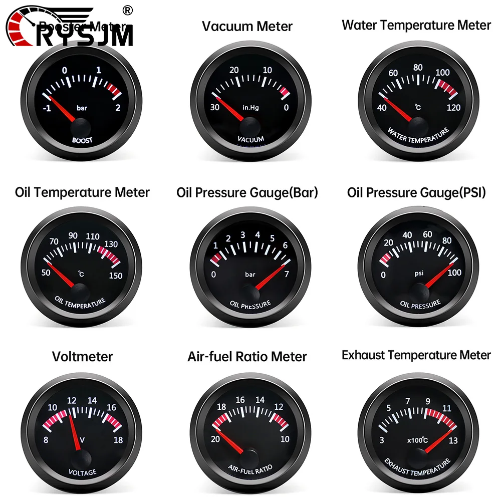 Medidor de Temperatura da Água, Temperatura do Óleo, Voltímetro, Pressão do Óleo, Vácuo, Pressão do Turbo, Relação Ar/Combustível e EGT para Carros de Corrida 2'' 52mm