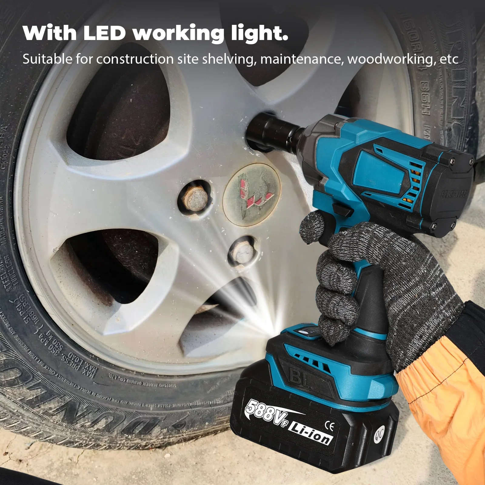 1200N.M Drehmoment Bürstenlosen Elektrischen Schlagschrauber 1/2 Zoll Cordless Elektrische Schlüssel Schraubendreher Werkzeuge Für Makita 18V Batterie Pins – Detail 3