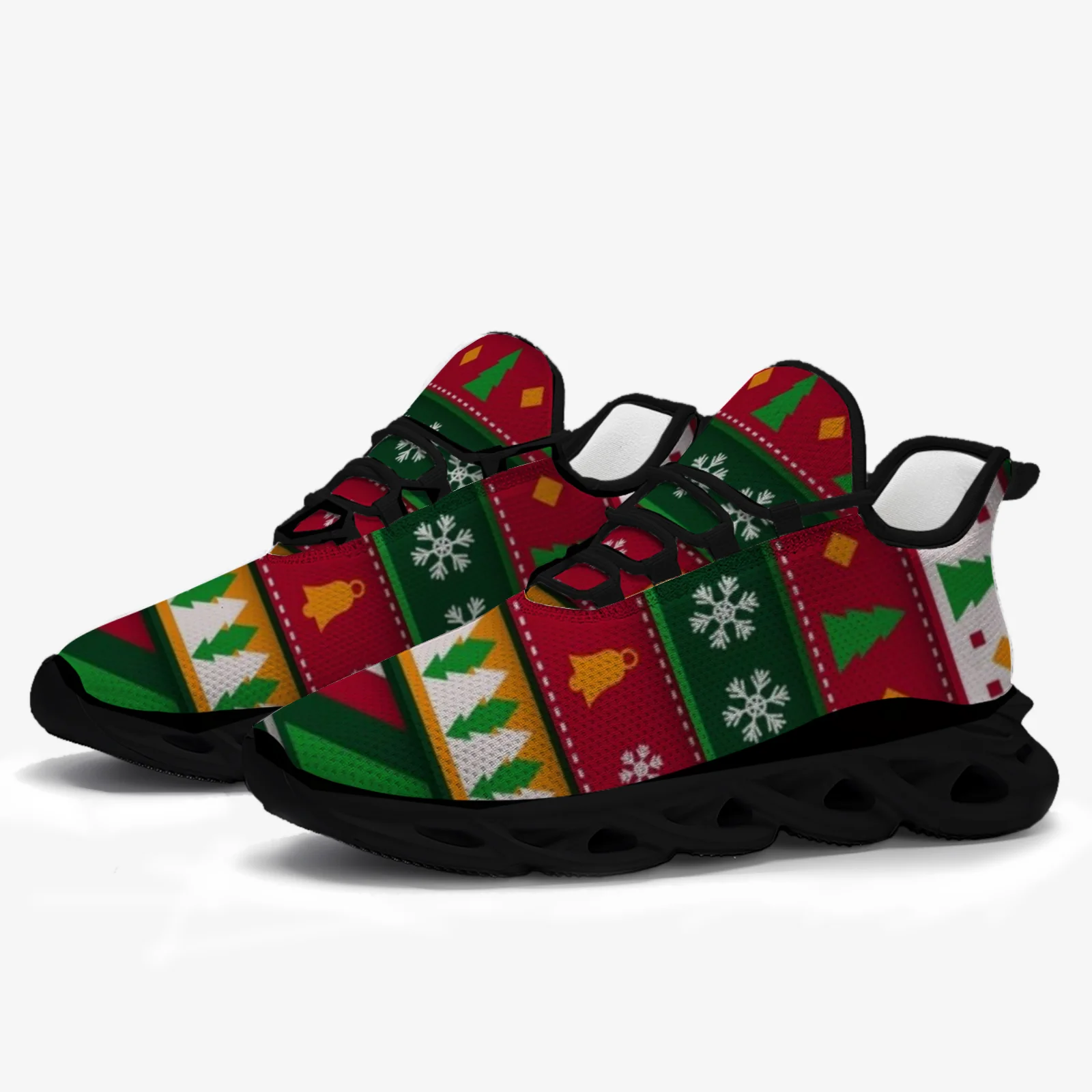 

Christmas element printed casual sports shoes for men and women, lightweight walking and running shoes with mesh laces
