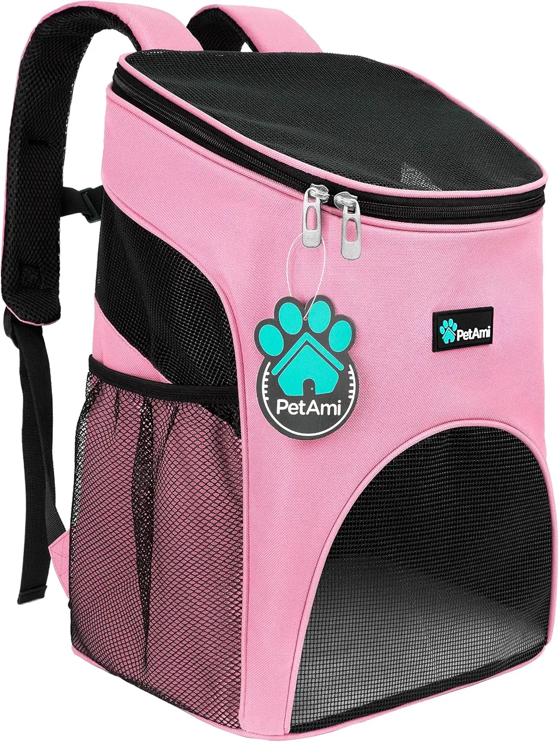 

Рюкзак-переноска для животных, одобренный авиакомпаниями, для маленьких собак и кошек, вентилируемый, с ремнем безопасности, до 18 фунтов, розовый