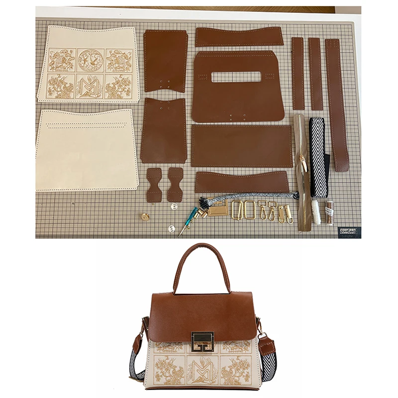 NEW DIY Leather Embroidered Style Bag Handmade Sewing Women Crossbody Shoulder Bag Kit Handcrafted Semi-finished Accessory