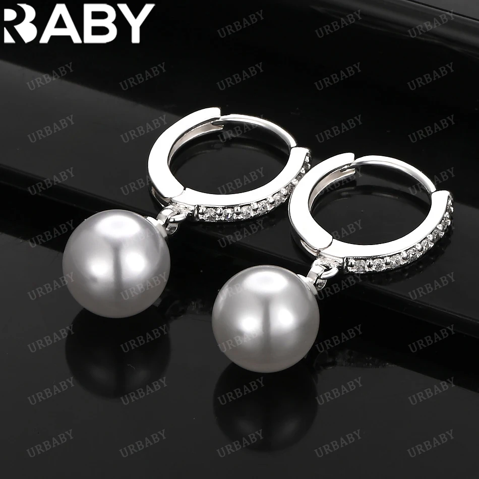 

URBABY 925 Sterling Silver Earrings Zircons Pearl Drop Earrings For Women Jewelry Fashion Party and Daily Wear