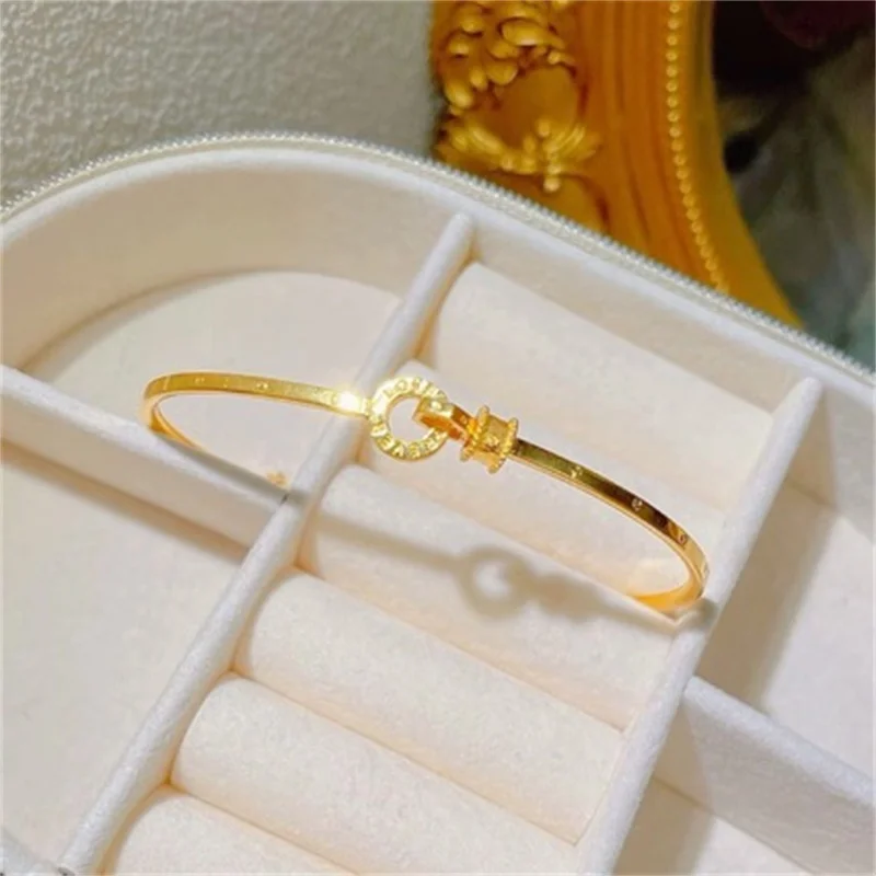 AU999 Gold Open Bracelet, New Women's Simple Fashion Adjustable Premium 24k Gold Bracelet Jewelry Luxury Birthday Gift