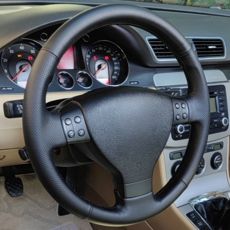 Car Steering Wheel Genuine Leather For Volkswagen Golf 5 Mk5 Passat B6 Mk5 Tiguan 2007  Steering-Wheel Cover Wrap Car Accessorie
